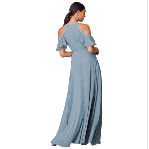 Lulu’s Easy Listening Slate Blue Cold-Shoulder Wrap Maxi Dress Size XL - Picture 2 of 9